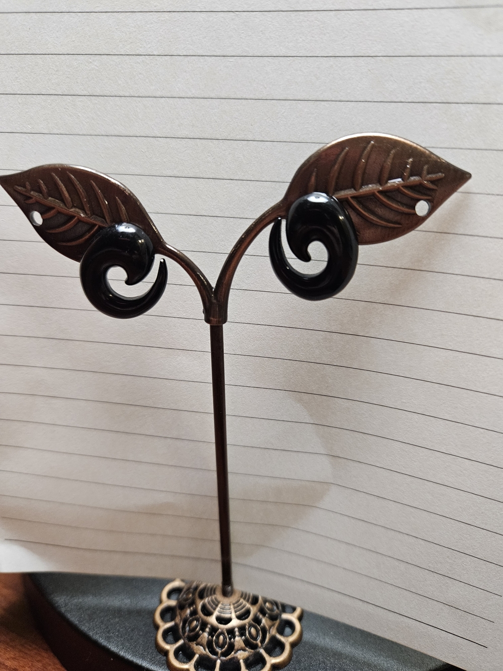 Metal Leaf Wall Hook with Black Swirl Accents